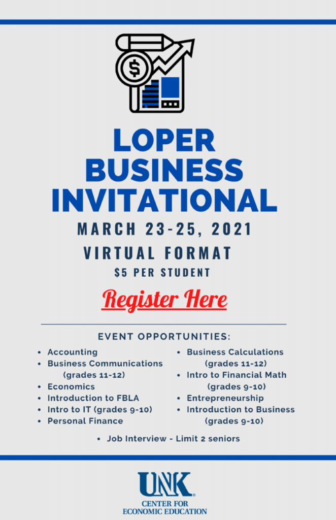 Registration information for students interested in the Loper Business Invitation to take place March 23rd through the 25th. 